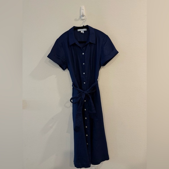 Hill House 100% Linen Navy Midi Dress - Picture 3 of 6